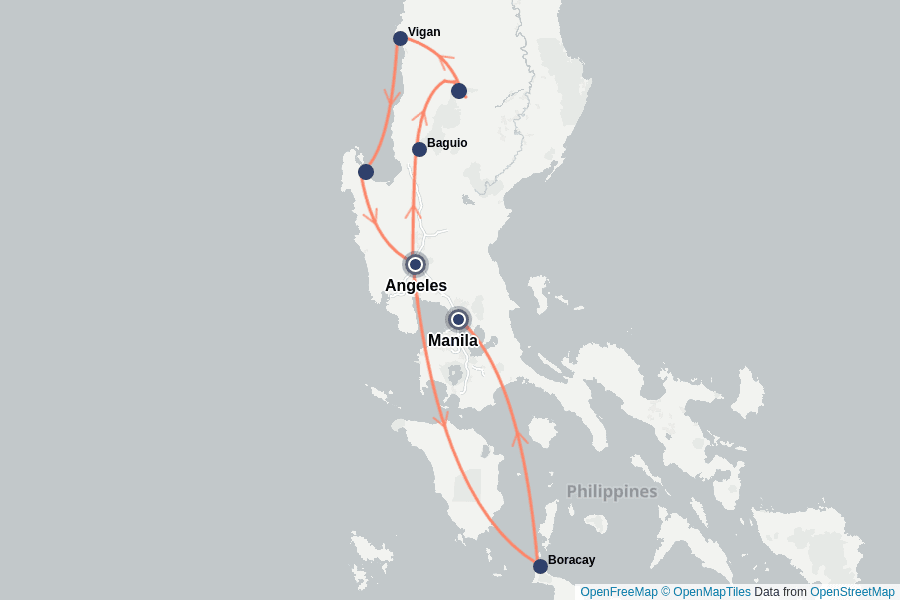 Itinerary Map image for Philippinen: Reisterrassen, Vulkane & Boracay