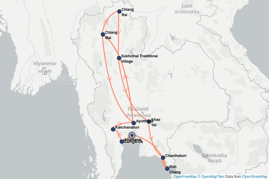 Itinerary Map image for Thailand erleben – Nord bis Süd