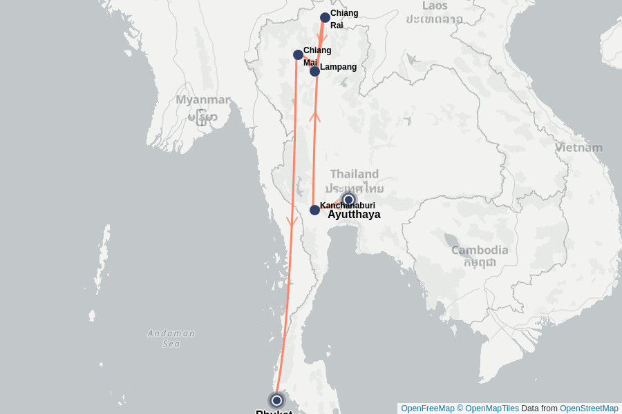 Itinerary Map image for Privatreise: Thailand