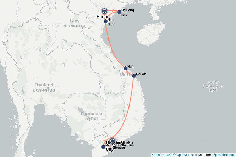 Itinerary Map image for Vietnam: 15 Tage Kultur trifft Natur in Komfort