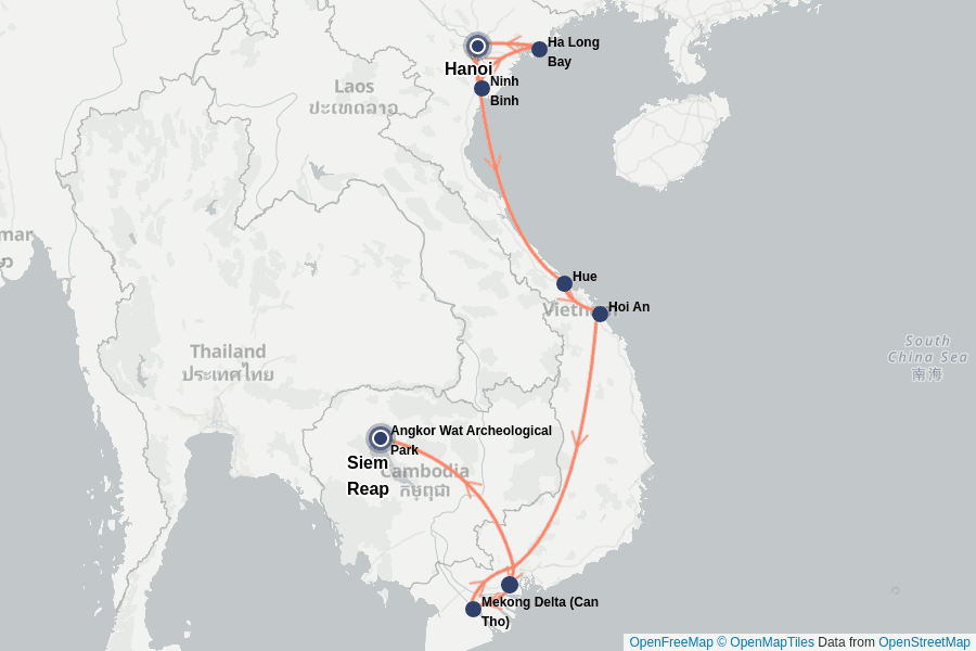 Itinerary Map image for Vietnam und Kambodscha: Abenteuer in Komfort