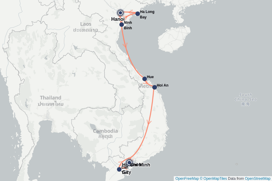 Itinerary Map image for Vietnam Rundreise in Komfort