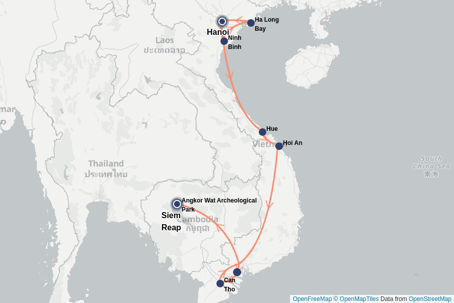Itinerary Map image for Vietnam und Kambodscha: Abenteuer in Komfort