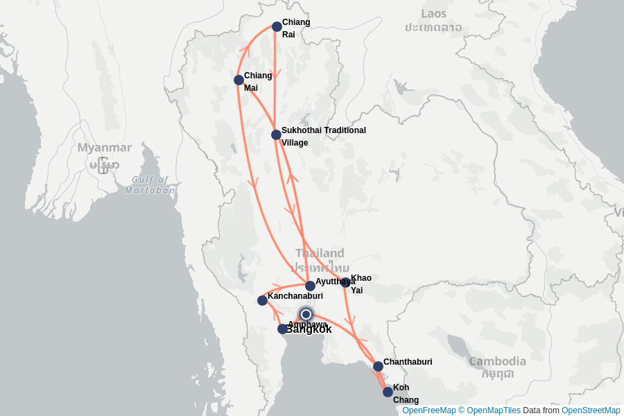 Itinerary Map image for Thailand erleben – Nord bis Süd