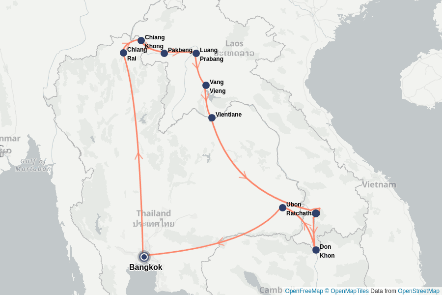 Itinerary Map image for Laos 2 Wochen Rundreise – Die Highlights