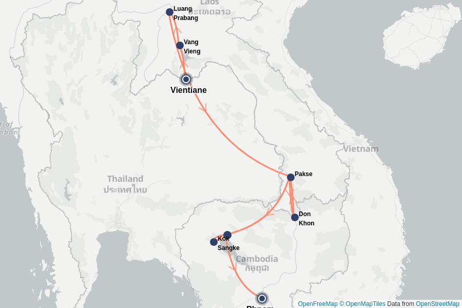 Itinerary Map image for Laos & Kambodscha – Tempel & 4.000 Inseln