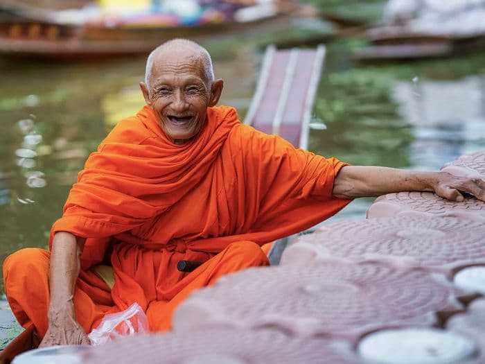 Buddhist Alms Offering Giving by Boat Amphawa